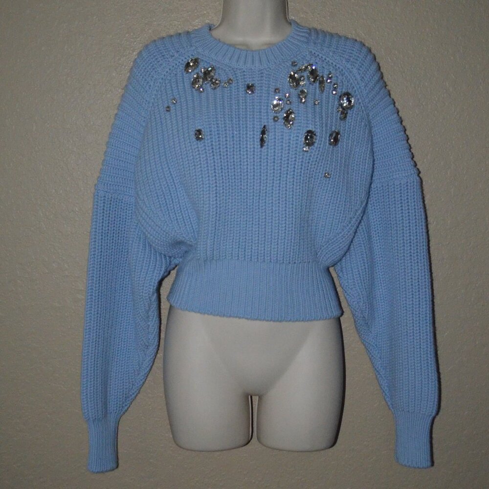 NWOT $745 Sz 36 2 XS/S No21 Blue Embellished Crystal Detail Long Sleeve Sweater